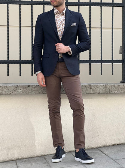 Rockford Navy Blue Slim Fit Notch Lapel Blazer - Elevate Your Style