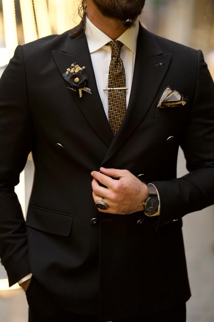 Jake Black Slim Fit Double Breasted Wool Suit