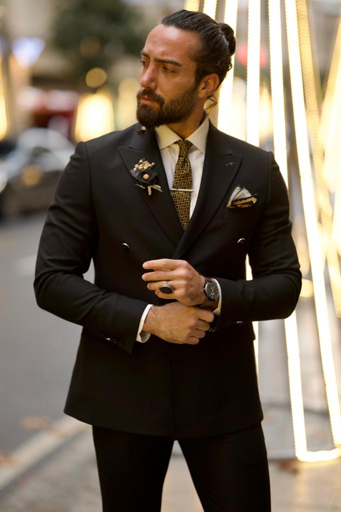 Jake Black Slim Fit Double Breasted Wool Suit