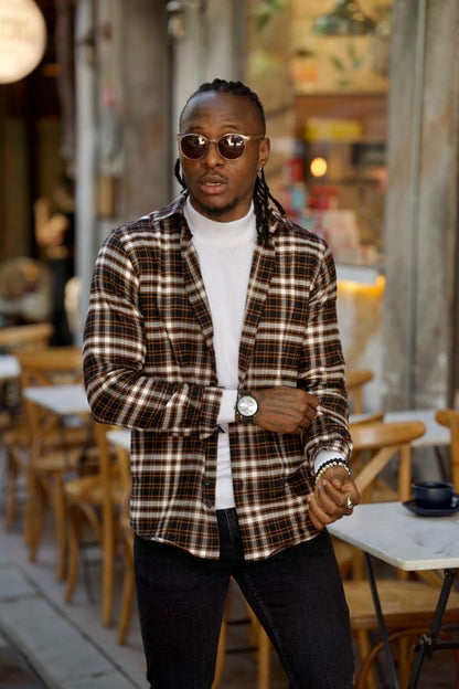 Brabion Lawson Black Slim Fit Double Pocket Plaid Shirt