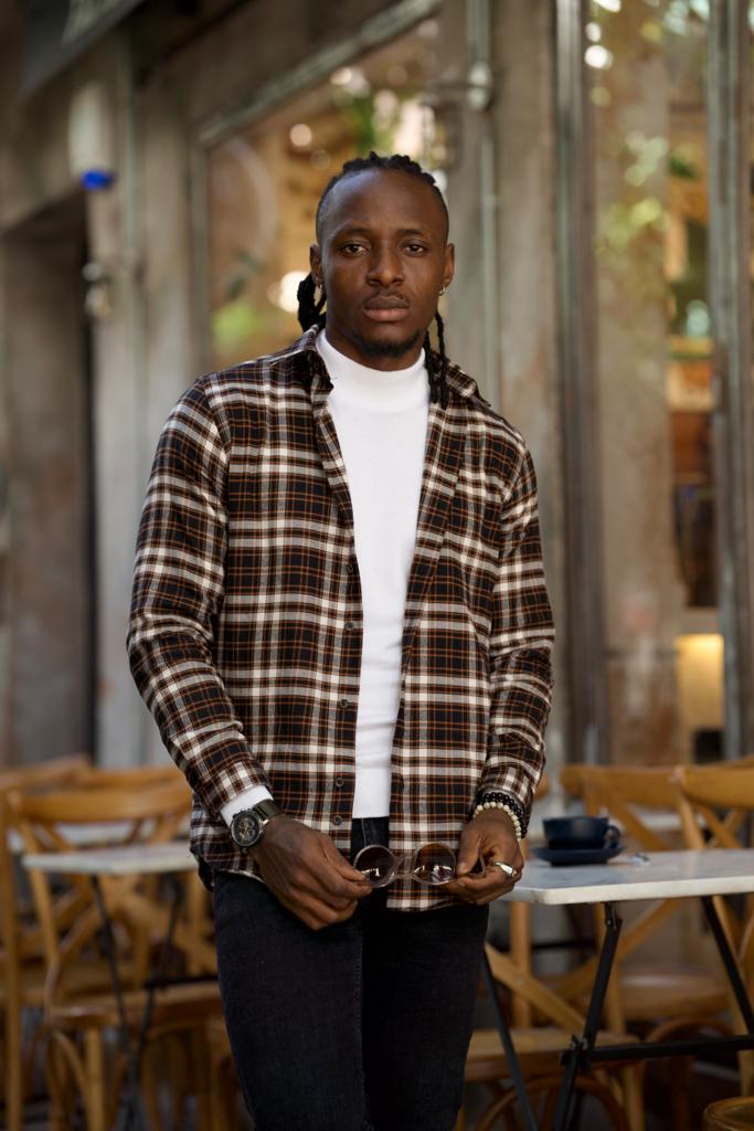 Brabion Lawson Black Slim Fit Double Pocket Plaid Shirt