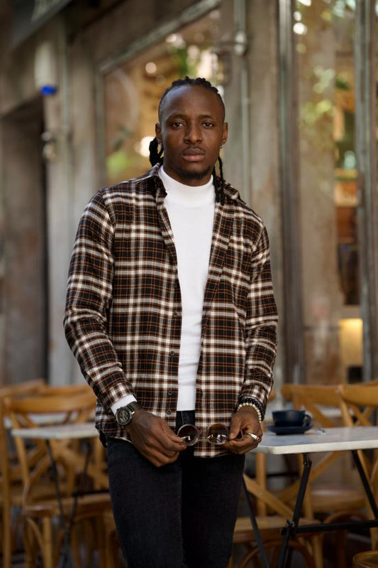 Brabion Lawson Black Slim Fit Double Pocket Plaid Shirt