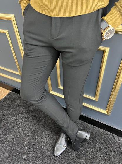 Avion Black Slim Fit Laced Pants - Versatile Elegance for Any Occasion