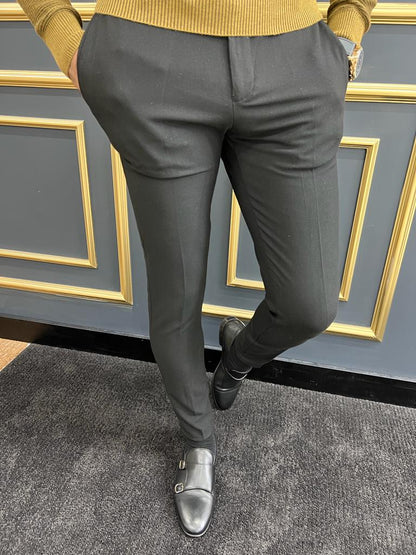 Avion Black Slim Fit Laced Pants - Versatile Elegance for Any Occasion