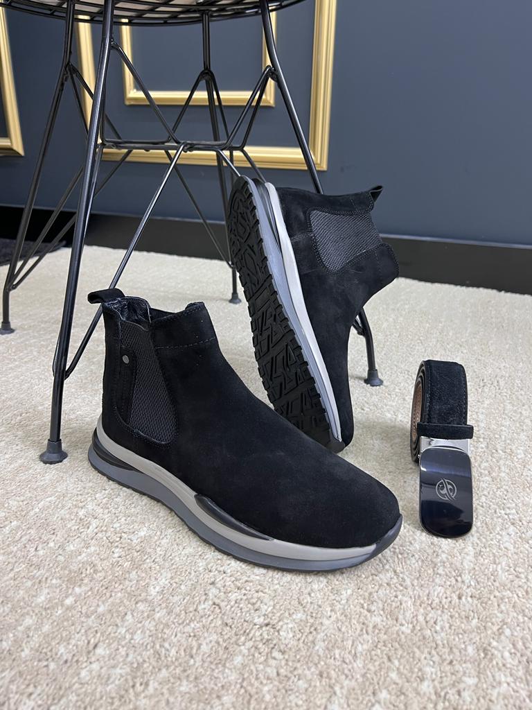 Berton Black Suede Chelsea Boots