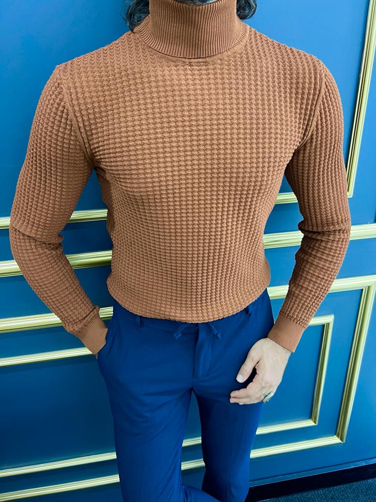 Vince Camel Slim Fit Turtleneck Cotton Sweater