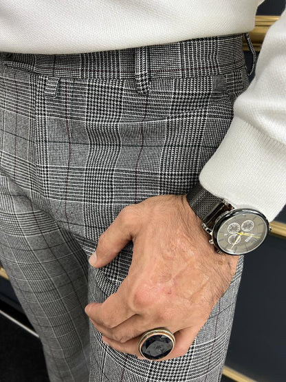 Berton Gray Black Slim Fit Plaid Pants for Any Occasion