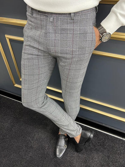 Berton Gray Black Slim Fit Plaid Pants for Any Occasion