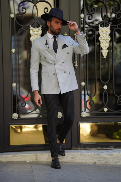 Avion Gray Slim Fit Peak Lapel Blazer - Stylish Versatility for Every Occasion