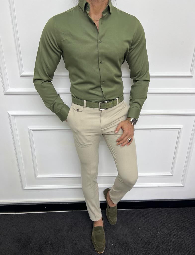 Brabion Sorento Green Slim Fit Long Sleeve Cotton Shirt