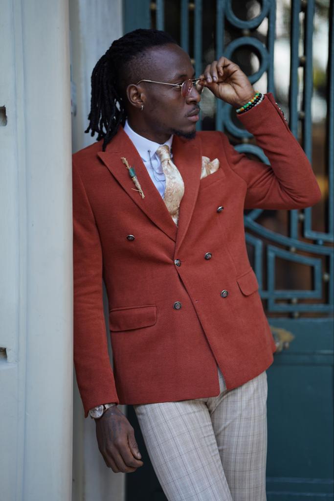Avion Rust Brown Slim Fit Peak Lapel Blazer - Versatile Elegance