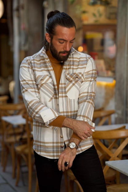 Brabion Lawson White Slim Fit Double Pocket Plaid Shirt for Every Occasion