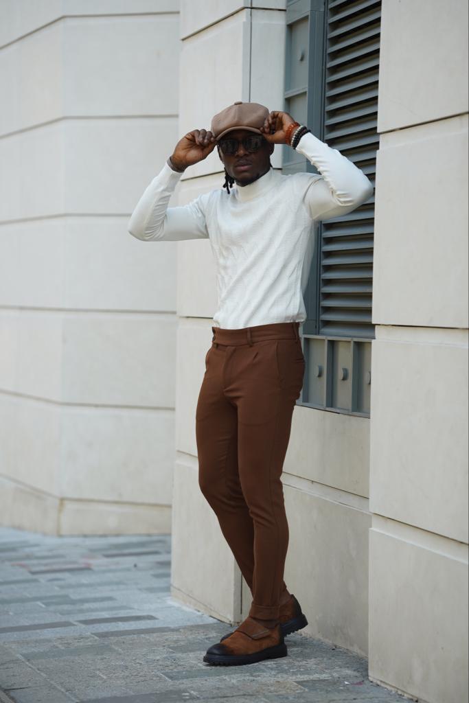 Amber White Slim Fit Mock Turtleneck Sweater for Men