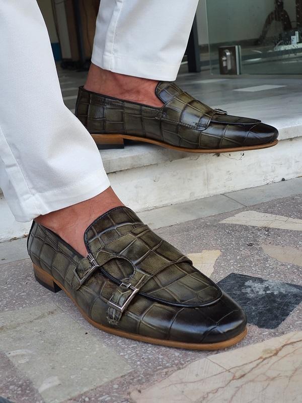 Livorno Green Double Monk Strap Loafers: Elegant Footwear for the Modern Man