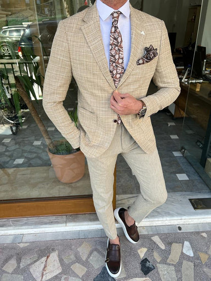 Tampa Beige Slim Fit Check Blazer