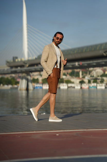 Tampa Beige Slim Fit Crosshatch Blazer