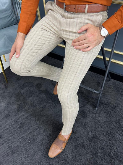 Tampa Beige Slim Fit Plaid Pants