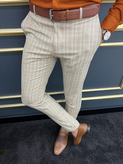Tampa Beige Slim Fit Plaid Pants