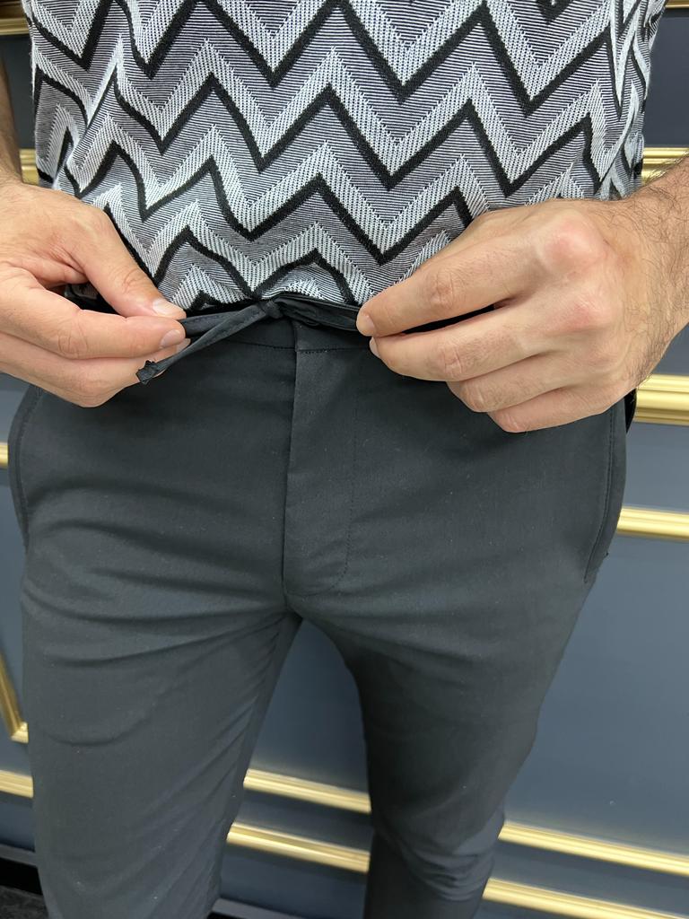 Tampa Black Slim Fit Laced Pants