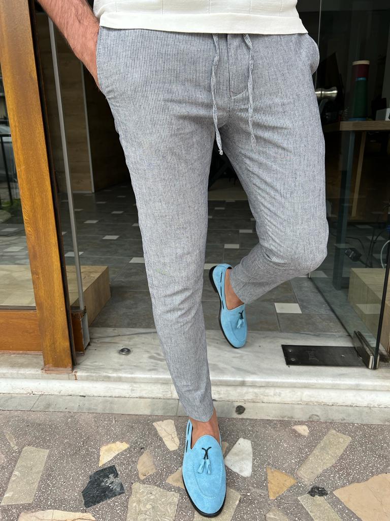 Tampa Blue Slim Fit Linen Laced Pants for Versatile Styling