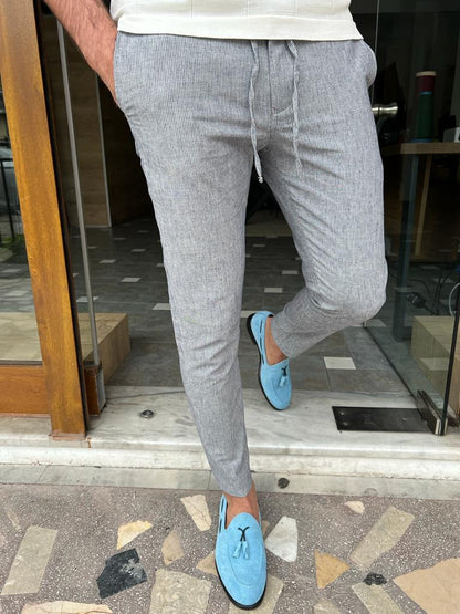 Tampa Blue Slim Fit Linen Laced Pants for Versatile Styling