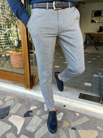 Tampa Blue Slim Fit Linen Pants