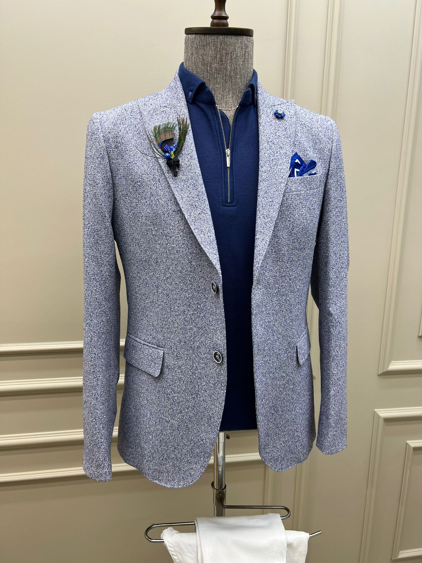 Tampa Blue Slim Fit Polka Dot Blazer