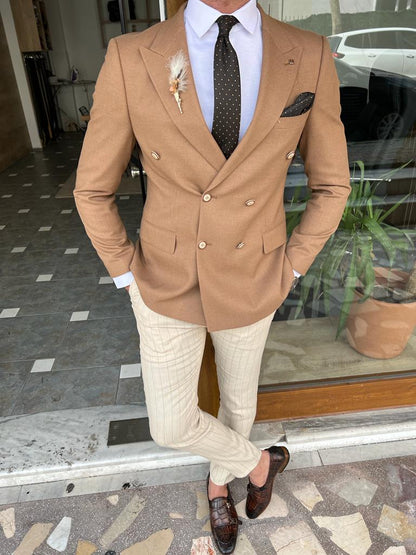 Tampa Brown Slim Fit Double Breasted Blazer