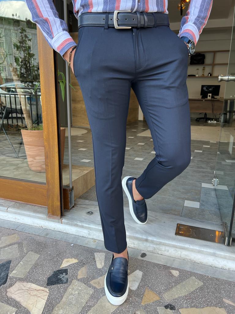 Tampa Dark Blue Slim Fit Cotton Pants