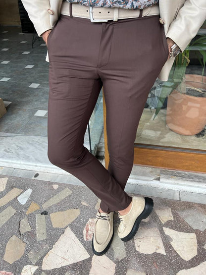 Tampa Dark Brown Slim Fit Pants - Versatile and Elegant