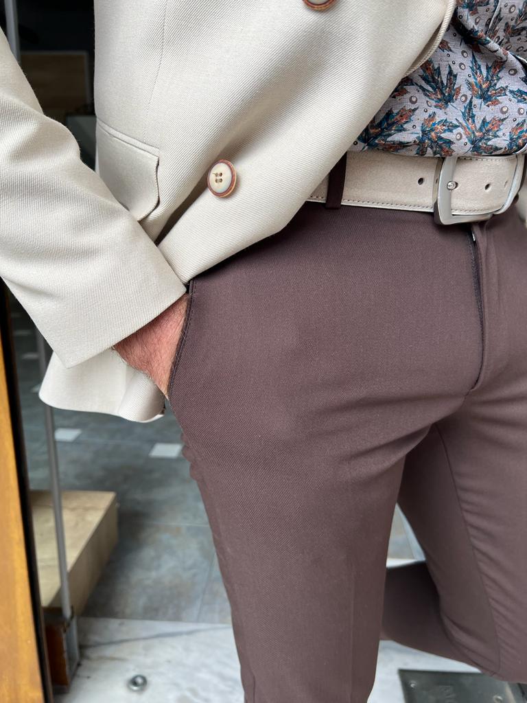Tampa Dark Brown Slim Fit Pants - Versatile and Elegant