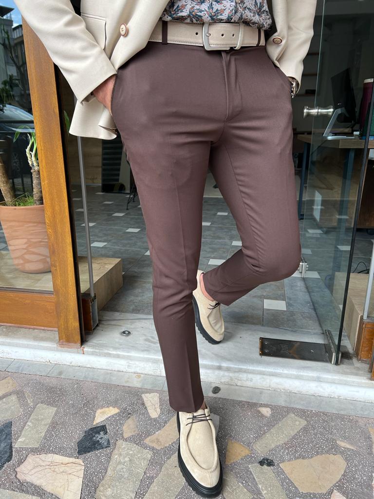Tampa Dark Brown Slim Fit Pants - Versatile and Elegant