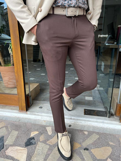 Tampa Dark Brown Slim Fit Pants - Versatile and Elegant