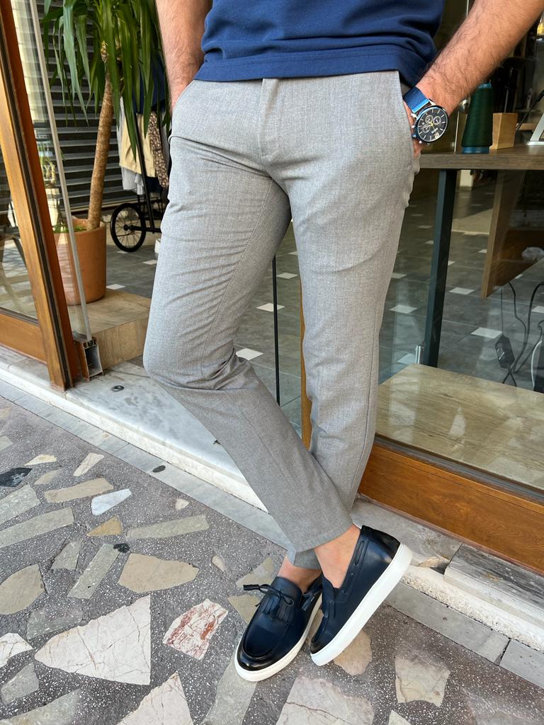 Tampa Gray Slim Fit Cotton Pants - Effortless Elegance for Every Occasion