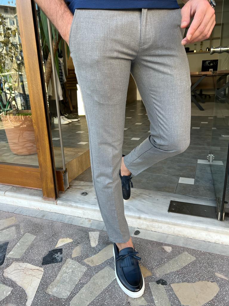 Tampa Gray Slim Fit Cotton Pants - Effortless Elegance for Every Occasion