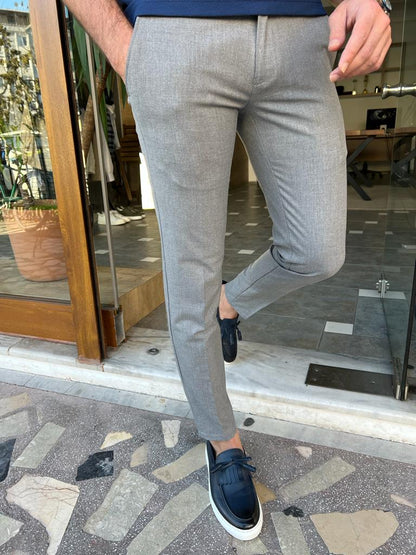 Tampa Gray Slim Fit Cotton Pants - Effortless Elegance for Every Occasion