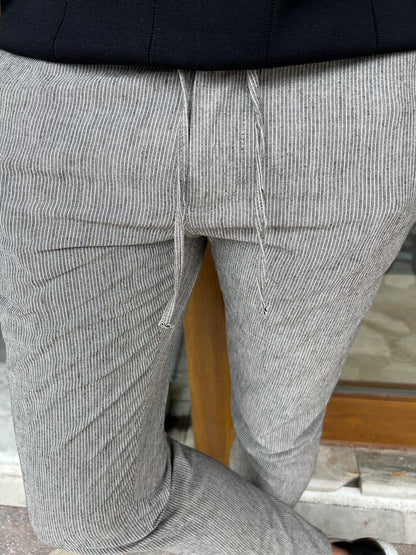 Tampa Gray Slim Fit Linen Laced Pants