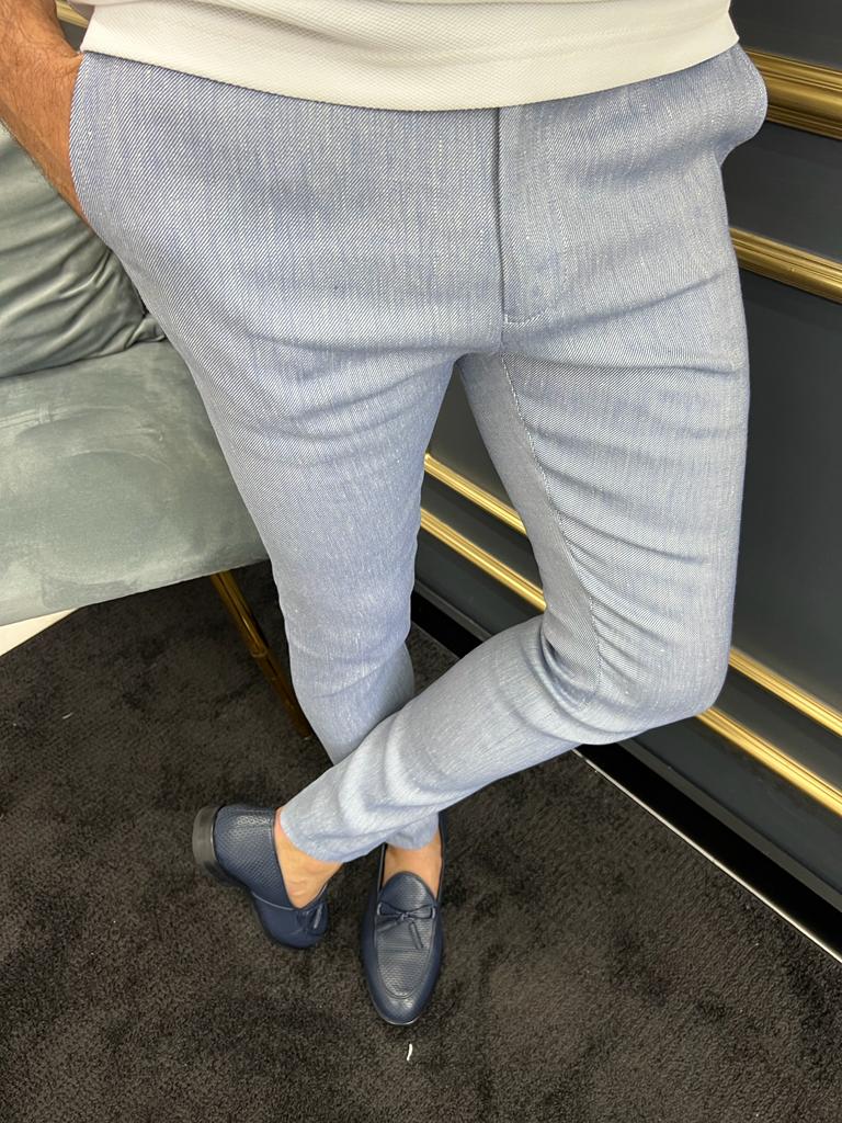 Tampa Light Blue Slim Fit Cotton Pants for Every Occasion