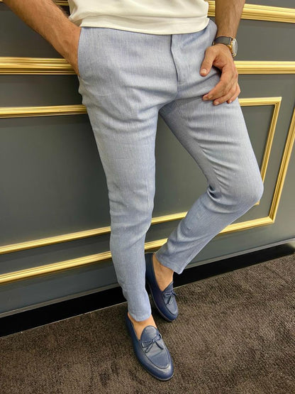Tampa Light Blue Slim Fit Cotton Pants for Every Occasion