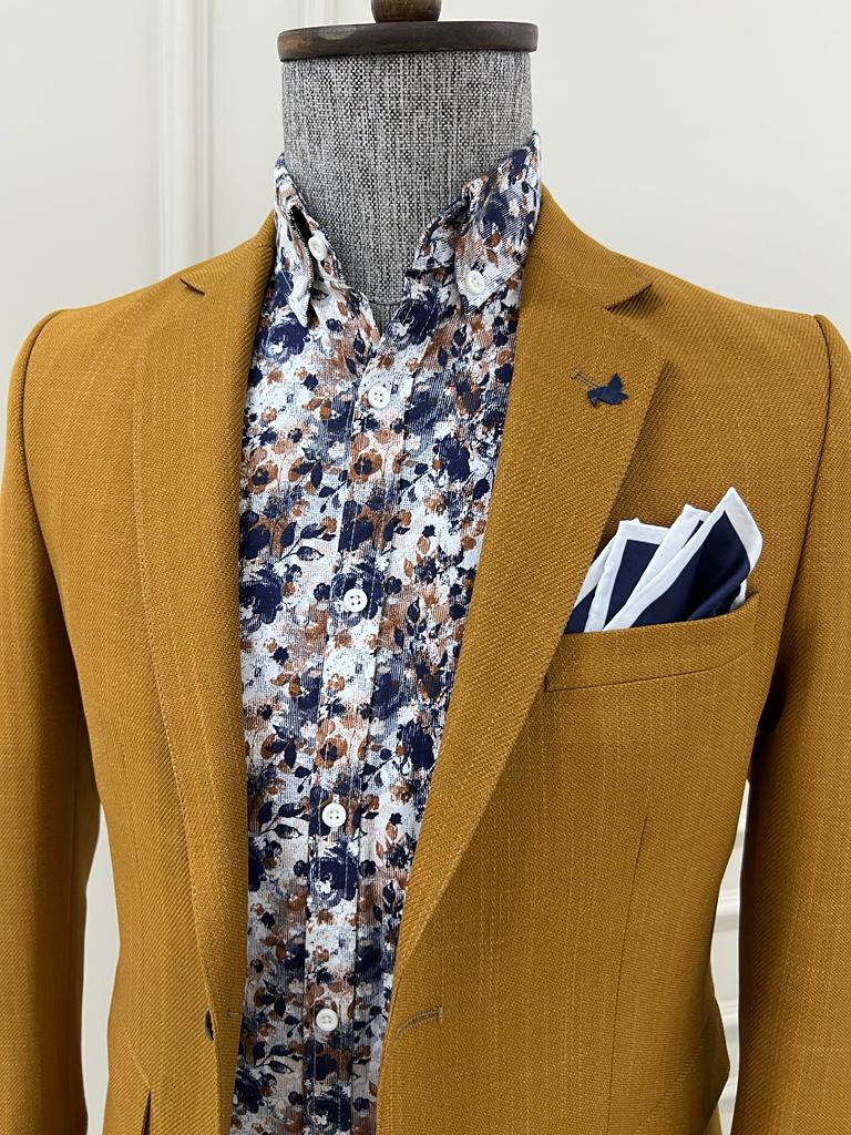 Tampa Mustard Slim Fit Crosshatch Cotton Blazer