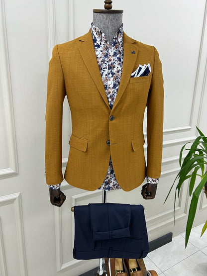 Tampa Mustard Slim Fit Crosshatch Cotton Blazer
