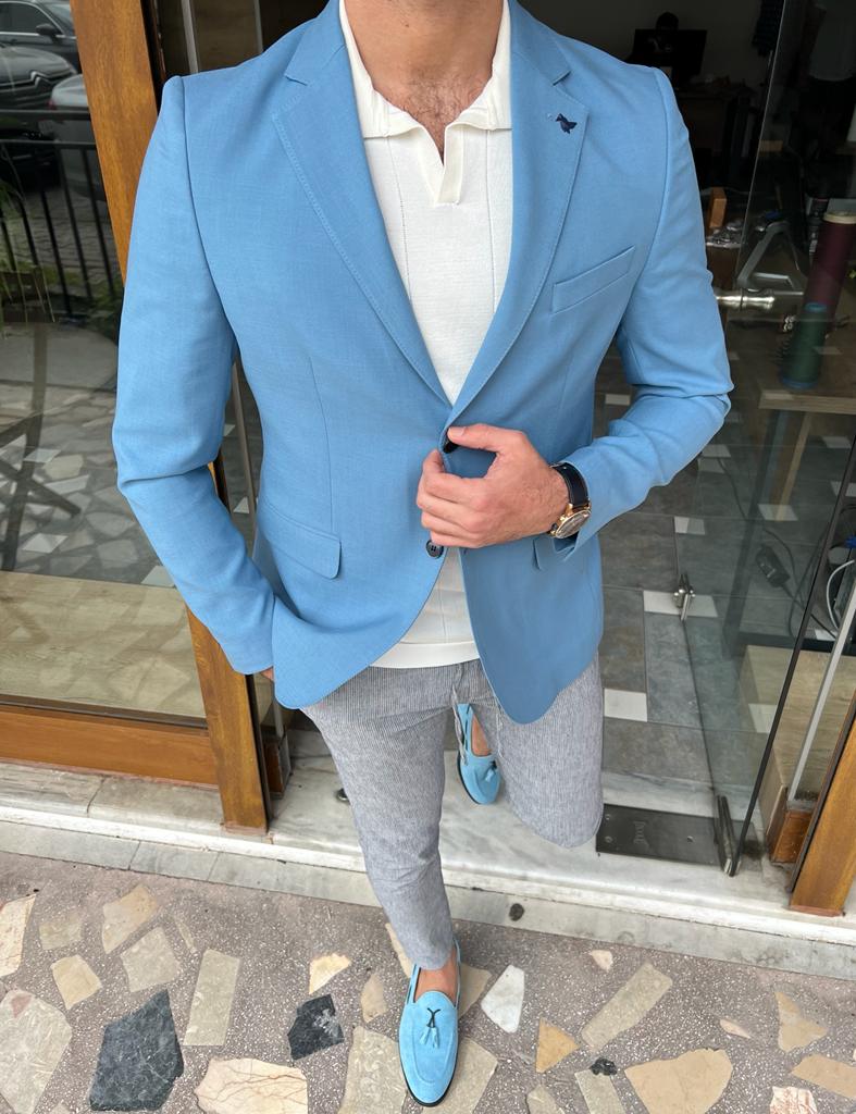 Tampa Sky Blue Slim Fit Wool Blazer
