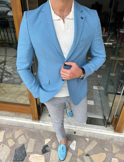 Tampa Sky Blue Slim Fit Wool Blazer