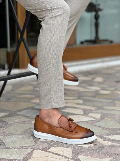 Tampa Tan Kiltie Loafers - Elegant Leather Footwear for Every Occasion