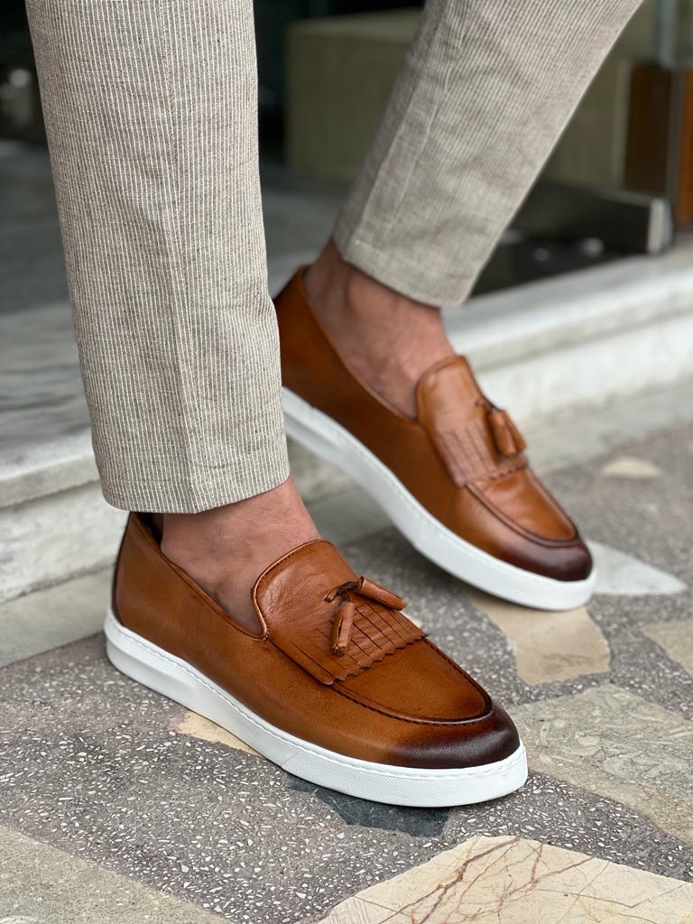 Tampa Tan Kiltie Loafers - Elegant Leather Footwear for Every Occasion