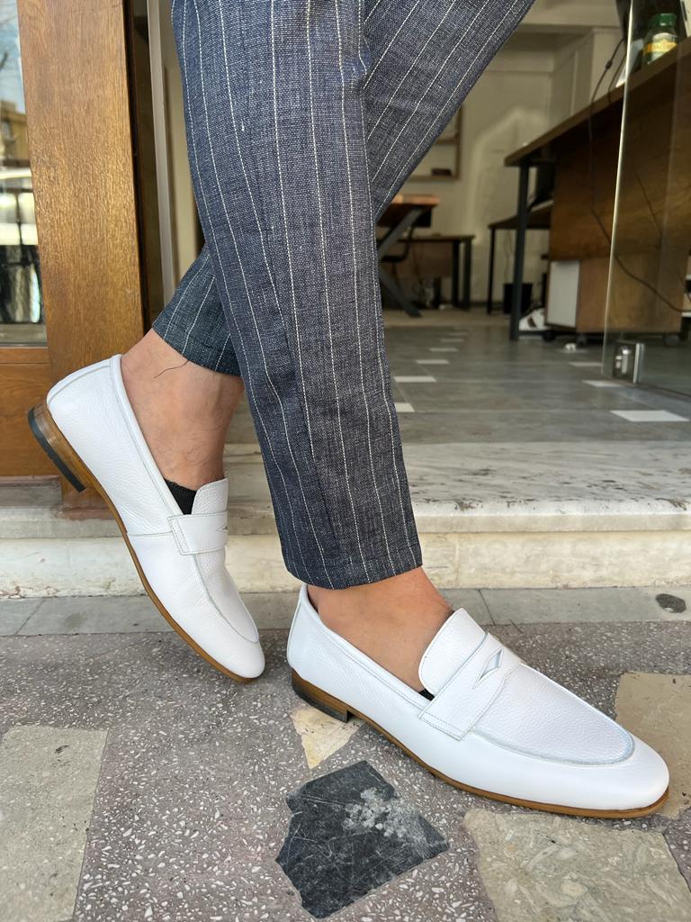 Tampa White Penny Loafers - Elegant Leather Footwear for Every Occasion