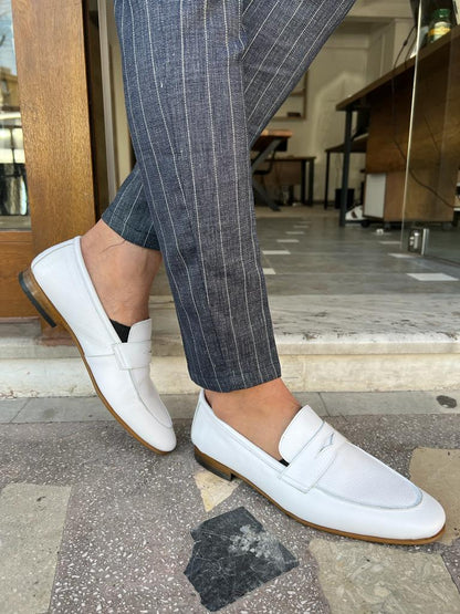 Tampa White Penny Loafers - Elegant Leather Footwear for Every Occasion