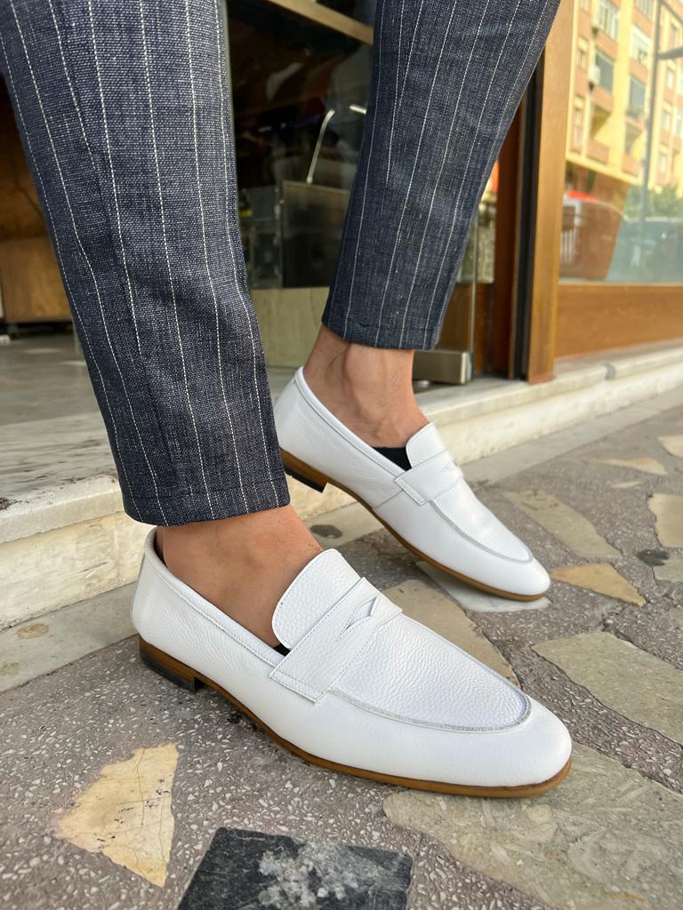 Tampa White Penny Loafers - Elegant Leather Footwear for Every Occasion