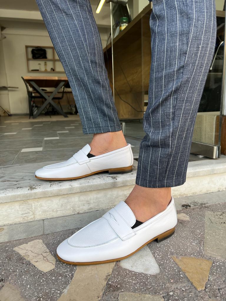 Tampa White Penny Loafers - Elegant Leather Footwear for Every Occasion