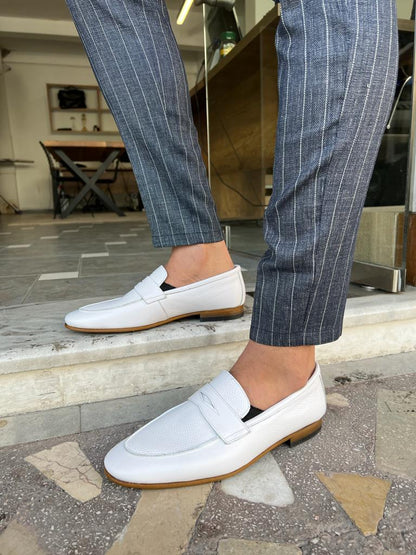 Tampa White Penny Loafers - Elegant Leather Footwear for Every Occasion